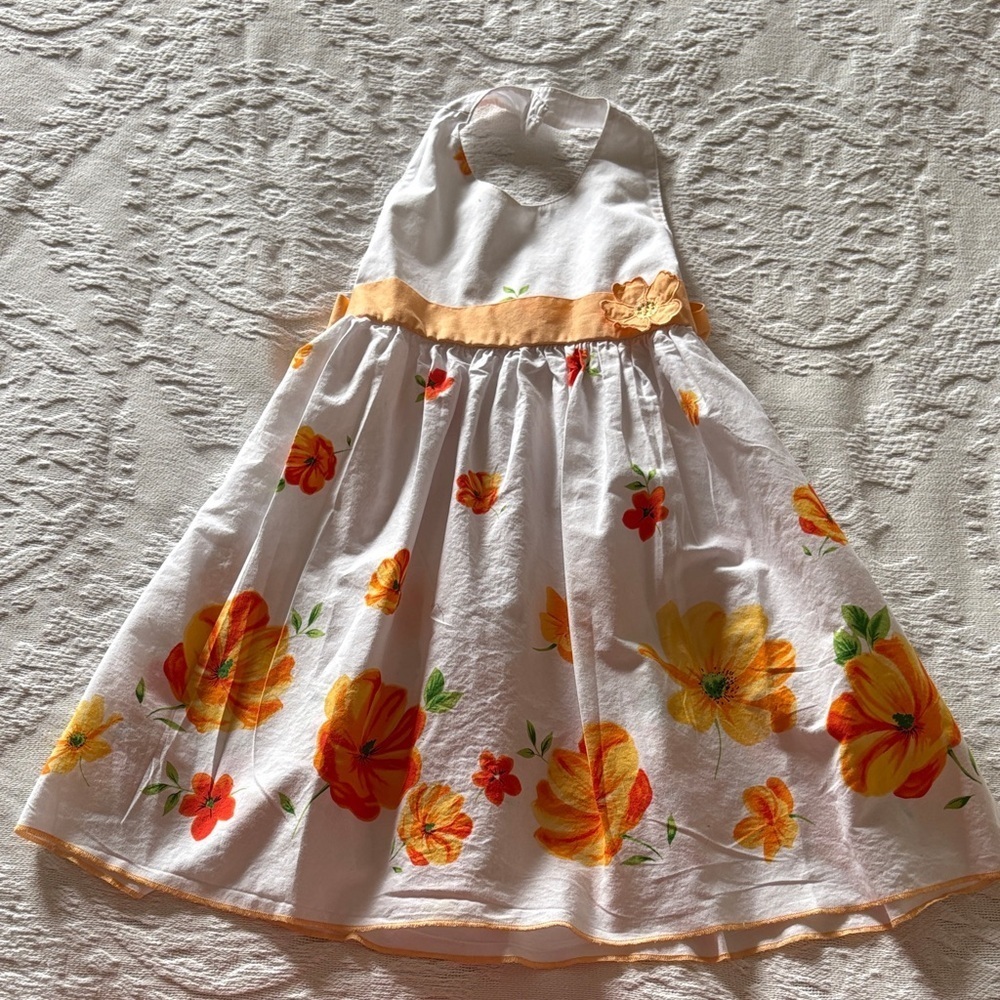 Floral Orange and White Girls Summer Dress by Blueber Blvd Gently Loved Sz 5